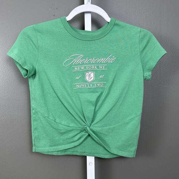 abercrombie kids Other - Abercrombie Kids Green Twist Front Graphic T Shirt Crop Top Size 7/8 Preppy